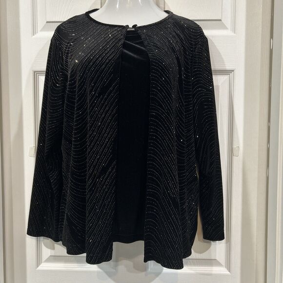 Notations Black Soft Faux Twinset Velour Sweater Stretch Sparkle Plus Size 1X - Picture 1 of 10